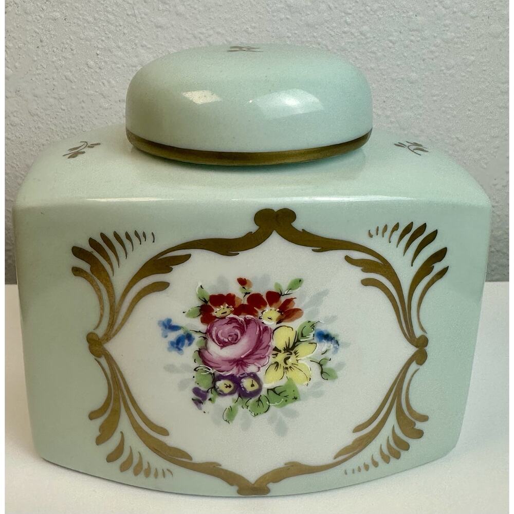 Limoges Porcelain Trinket Box Hand Painted Floral Gold France